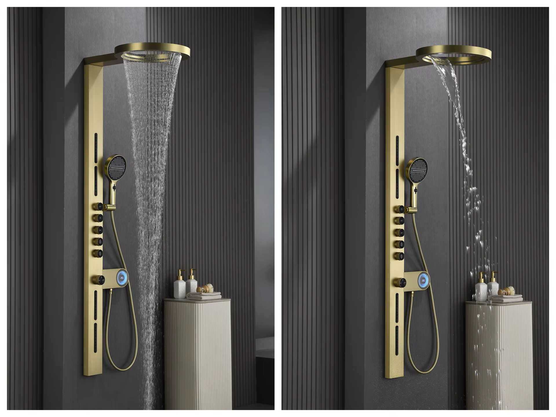 Nástěnný sprchový panel ELITE EDITION BSW1726 z mosazi s displejem a vodopádovým výtokem ve více barevných provedeních